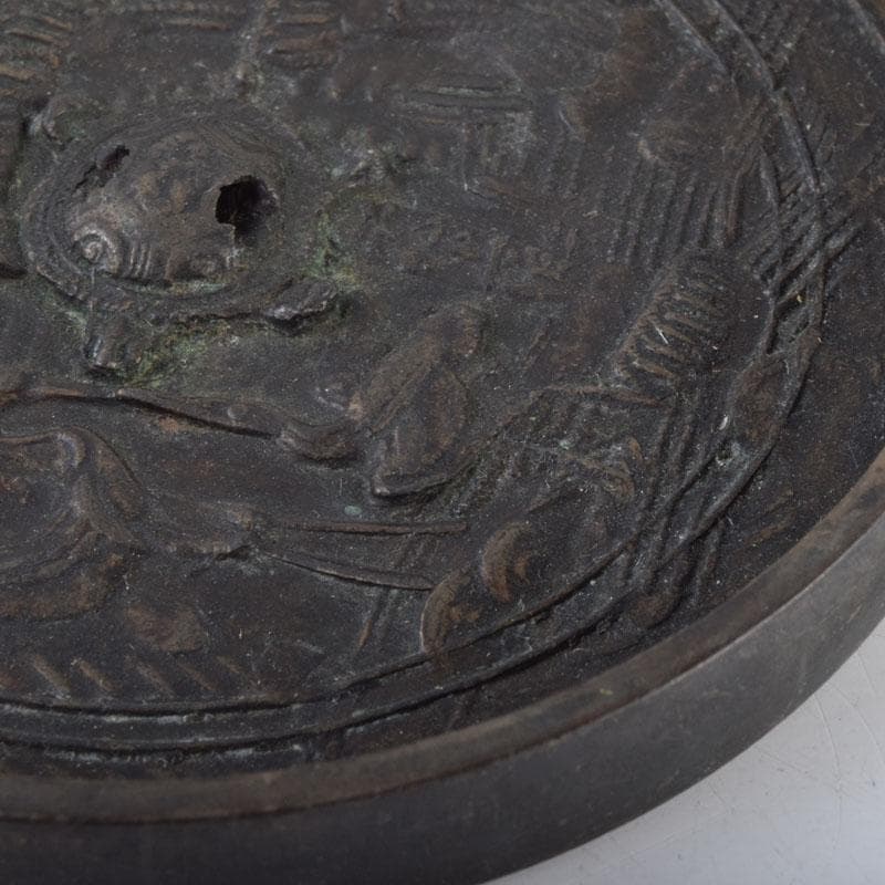 中国　古銅　銅鏡　古鏡　紙鎮　文鎮　2点　C　9214