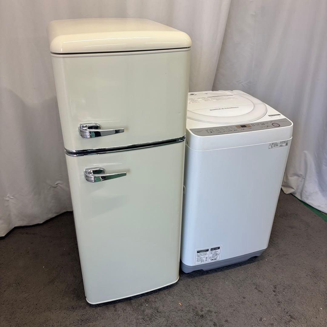 90　一人暮らし　レトロ冷蔵庫　洗濯機　7キロ　SHARP　設置無料　安い　中古