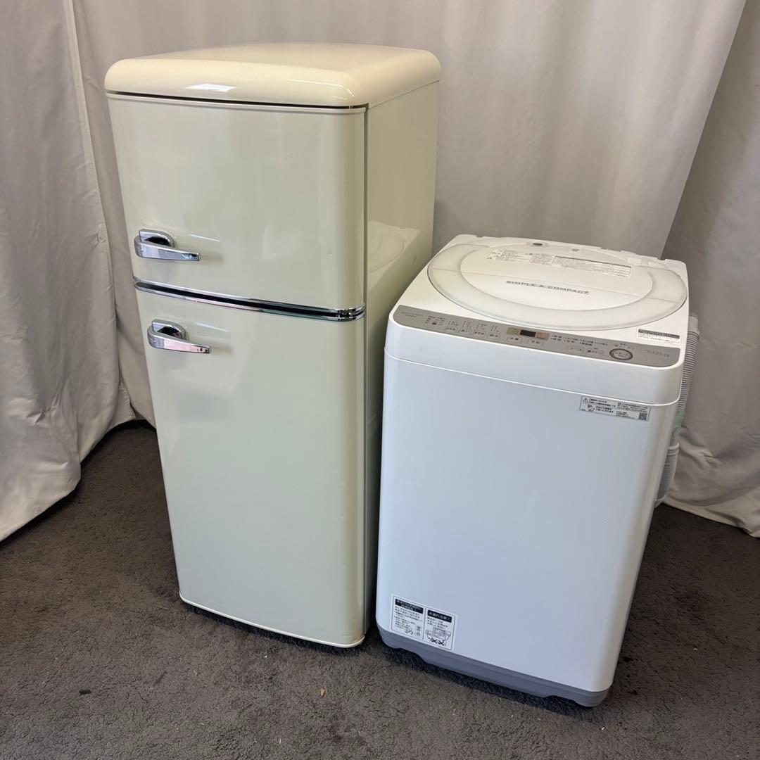 90　一人暮らし　レトロ冷蔵庫　洗濯機　7キロ　SHARP　設置無料　安い　中古