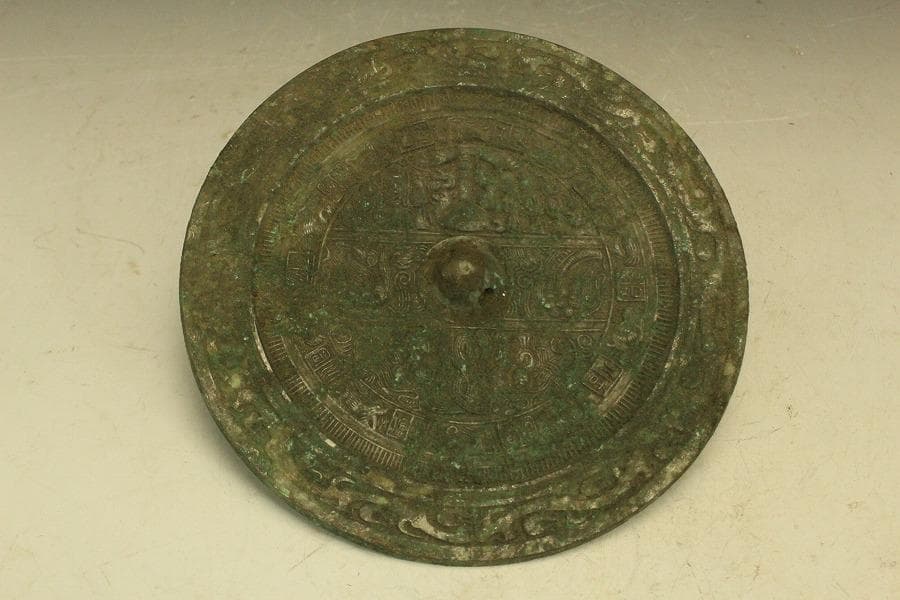 中国美術 青銅鏡 饕餮紋 時代物(HA506)