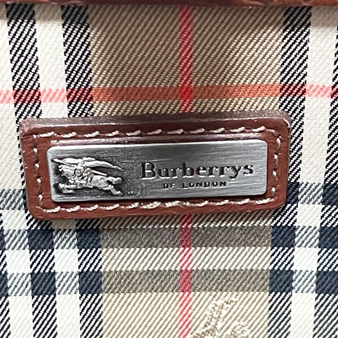 【美品/大容量】バーバリー　ダレスバッグ　レザー　茶　ノバチェック　ロゴ金具