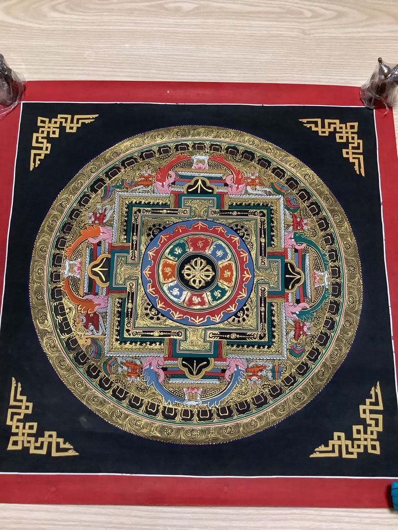 《 チベット密教　新品　1点物 》 手描き　曼荼羅　梵字　法具　仏画　仏教　b1