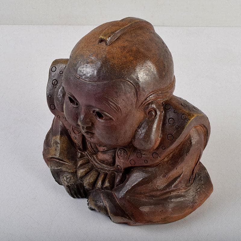 備前焼　福助　置物　縁起物　高さ約16.5㎝　在銘　V　9094