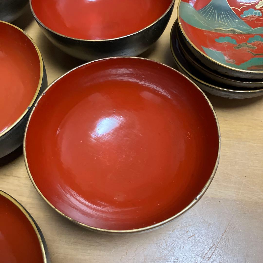 会津鉄錆塗（てつさびぬり）木製汁椀７客（明治〜大正時代）