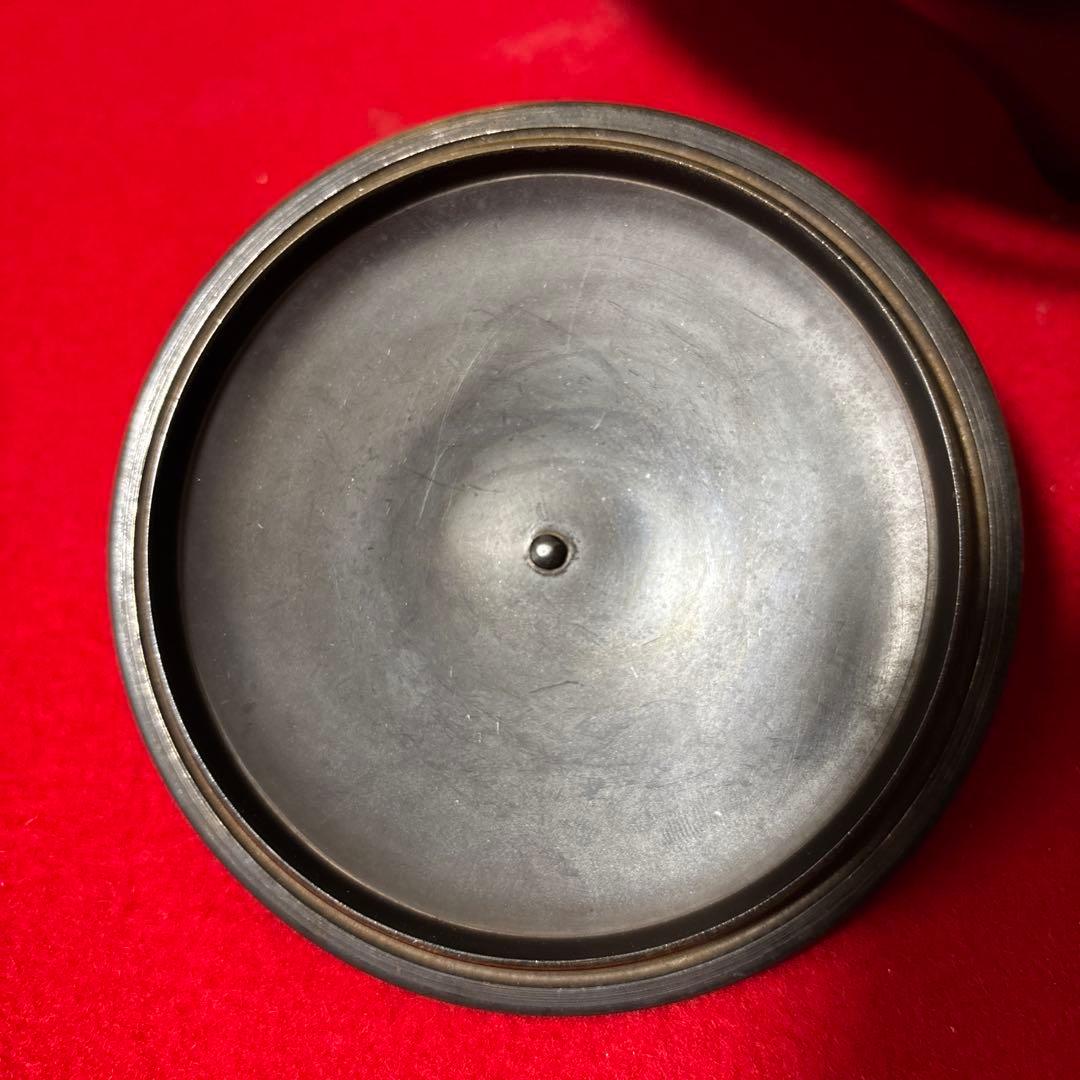 茶道具 釜 茶釜 唐銅 鬼面風炉 丸釜　底瓦あり箱付き