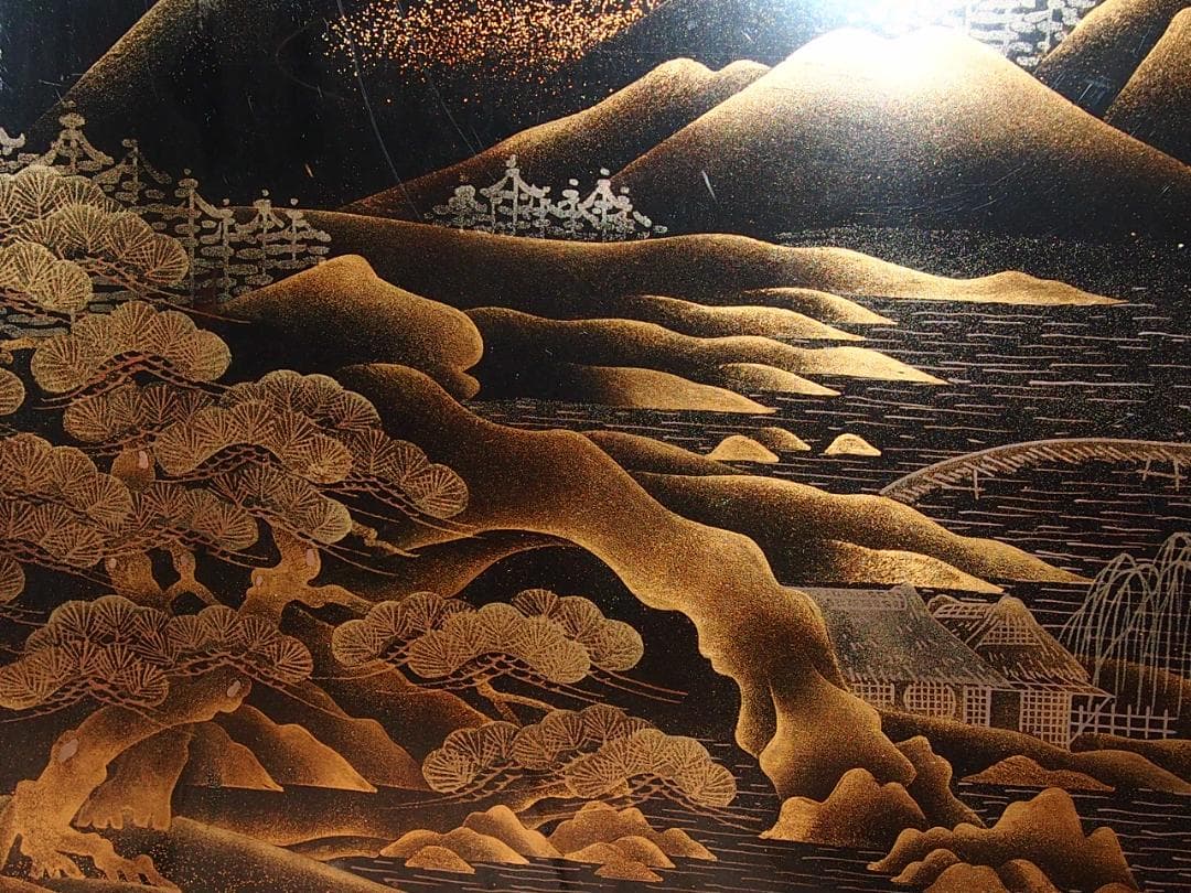 【骨董・時代の美品】大名道具 二段平卓 山水蒔絵 香炉台/盆栽台/飾り台/花台