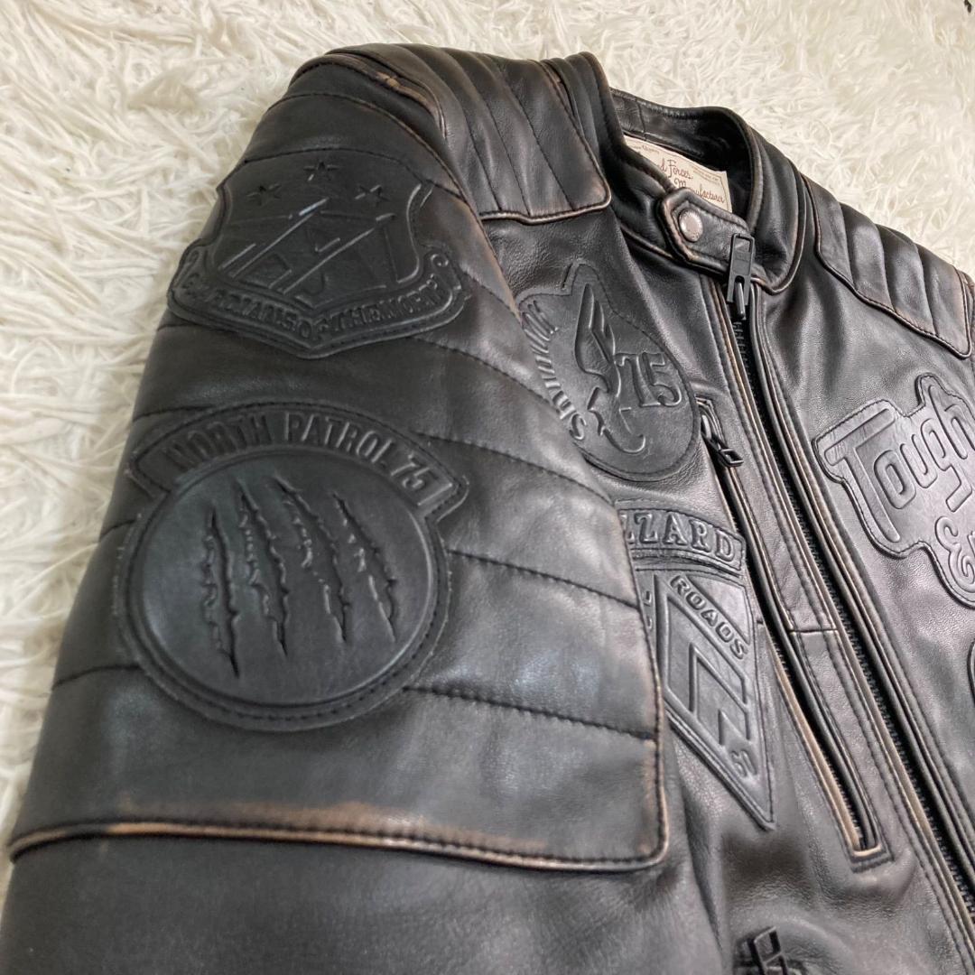 15799✨良品✨アビレックス 茶芯加工 シープスキン ライダースジャケット