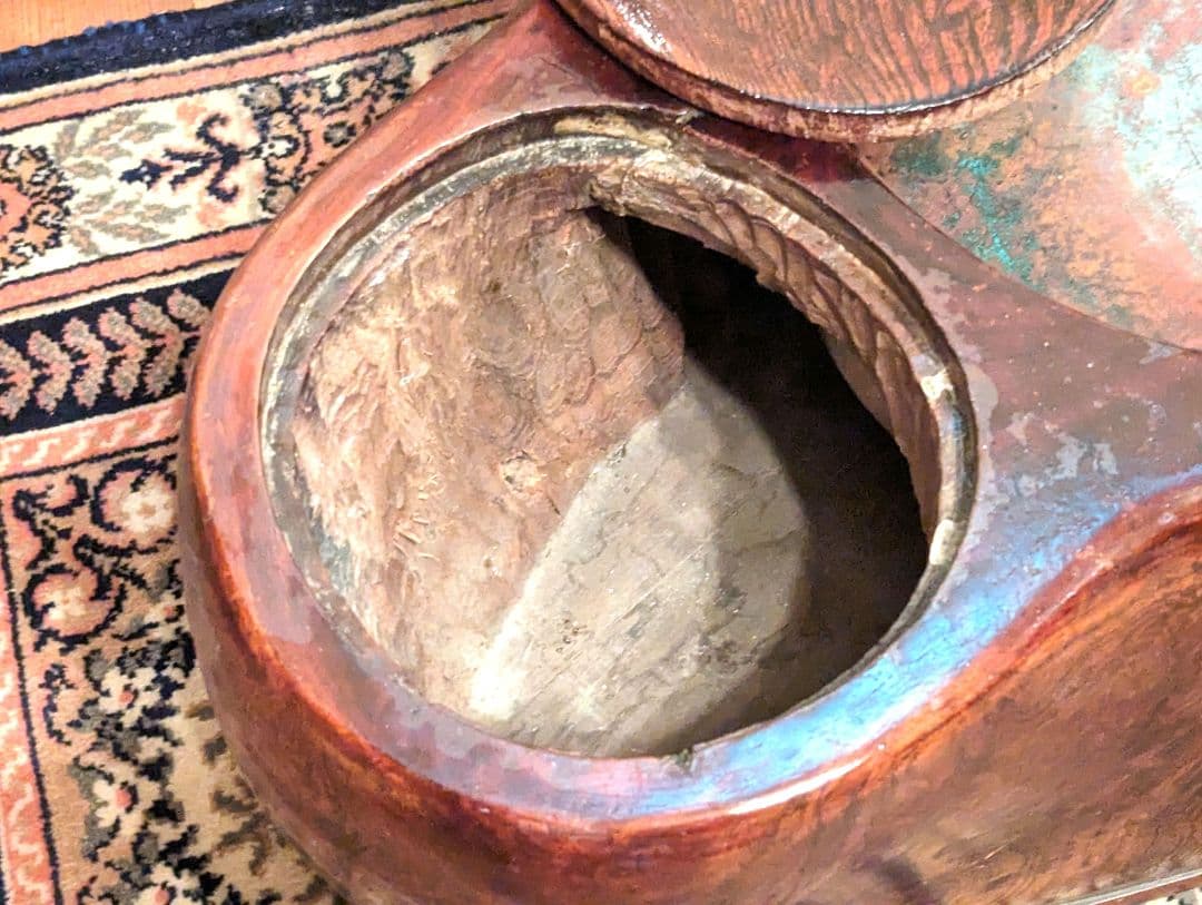 天然木切抜瓢箪形火鉢　瓢箪形五徳付き　　　民芸家具　時代家具　古民具　囲炉裏