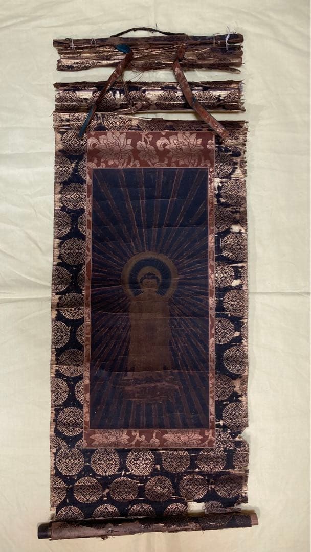 【初出し】仏画「阿弥陀如来立像」肉筆絹本 仏教美術 掛軸