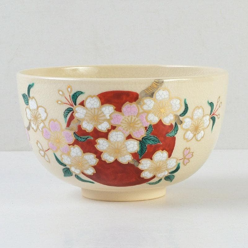 茶道具　暁窯　岡田暁山作　大福茶碗　旭日に梅之図　共箱　V　9582