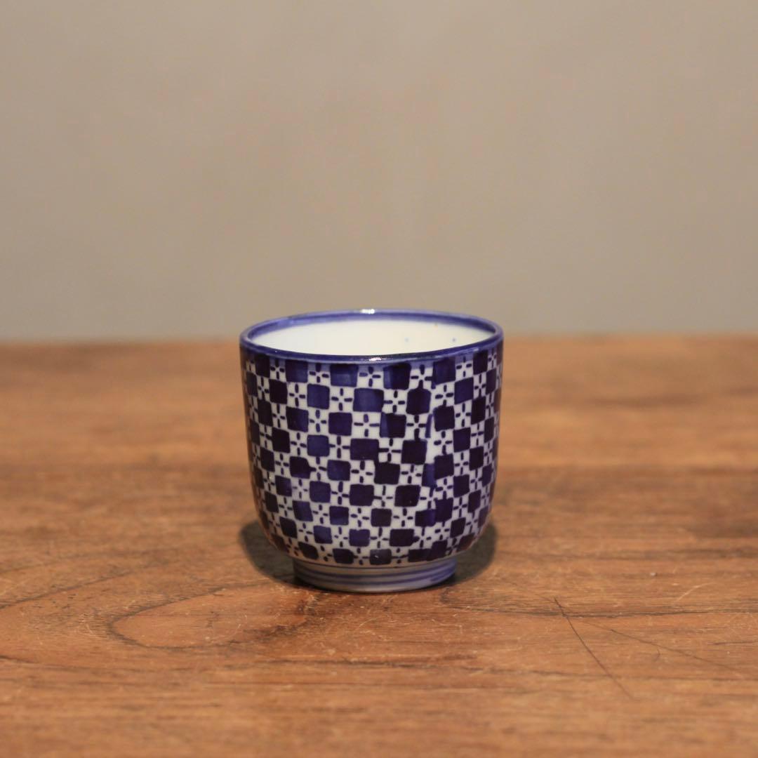 市松文様 筒盃 明治 印判 酒器 ぐい呑み 古美術 古道具 アンティーク