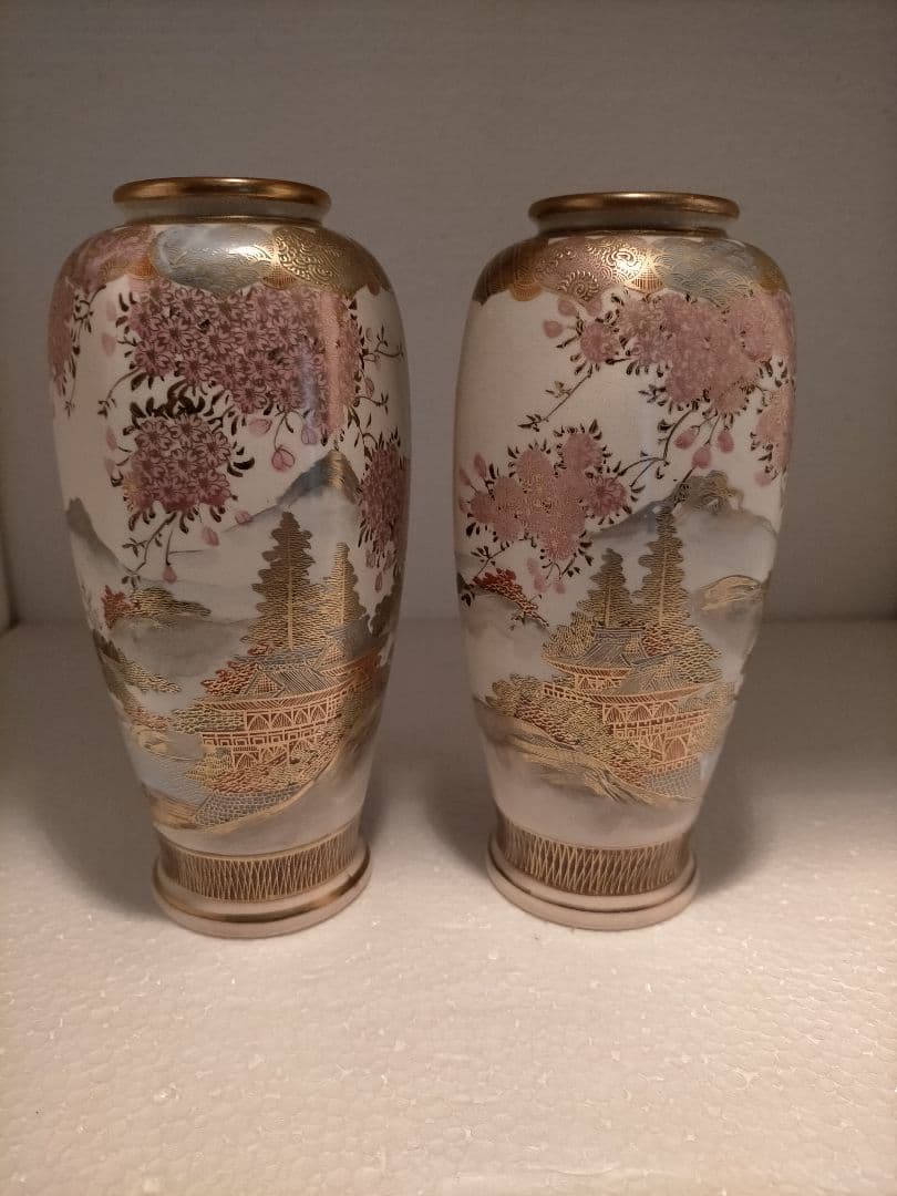 アンティーク 里帰り 薩摩焼 喜多村　 ベース 花瓶 一対