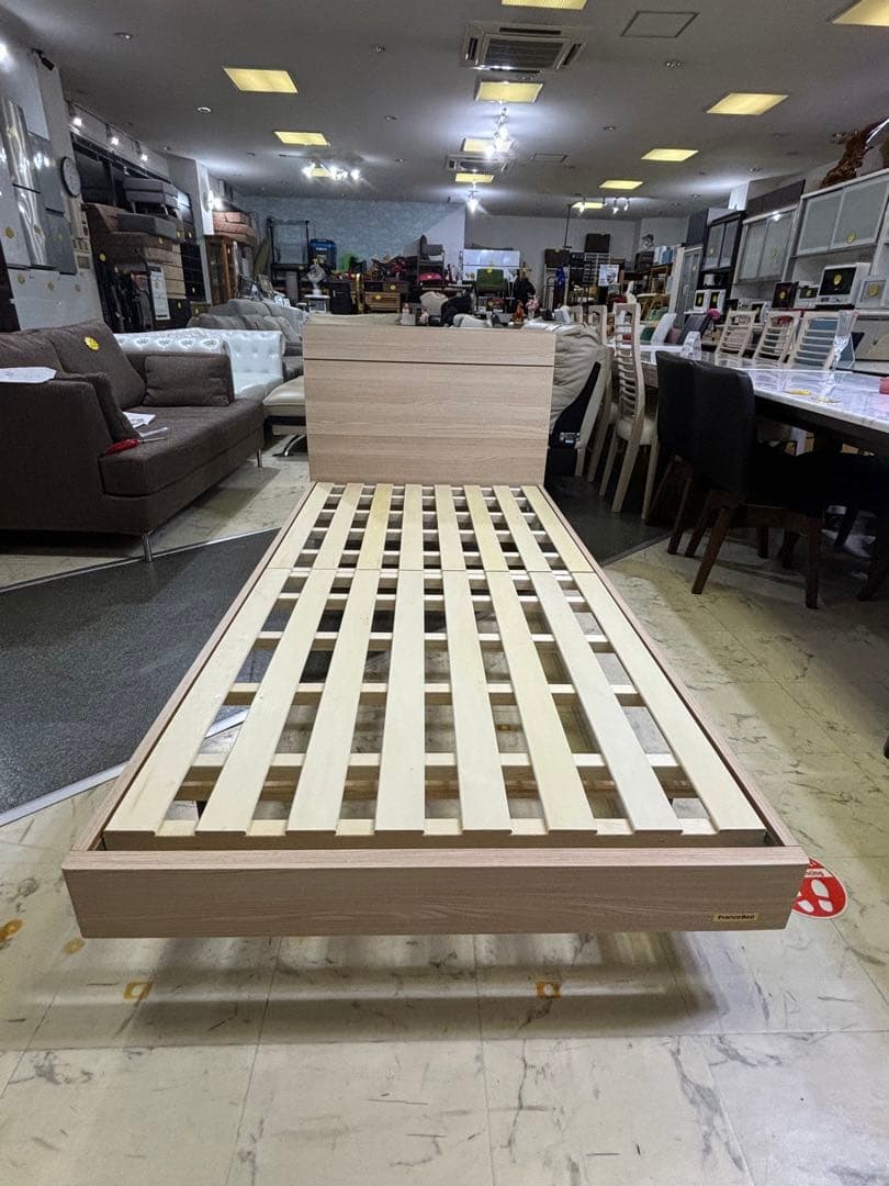 フランスベッド LEDコンセント付き シングルベッド ナチュラル