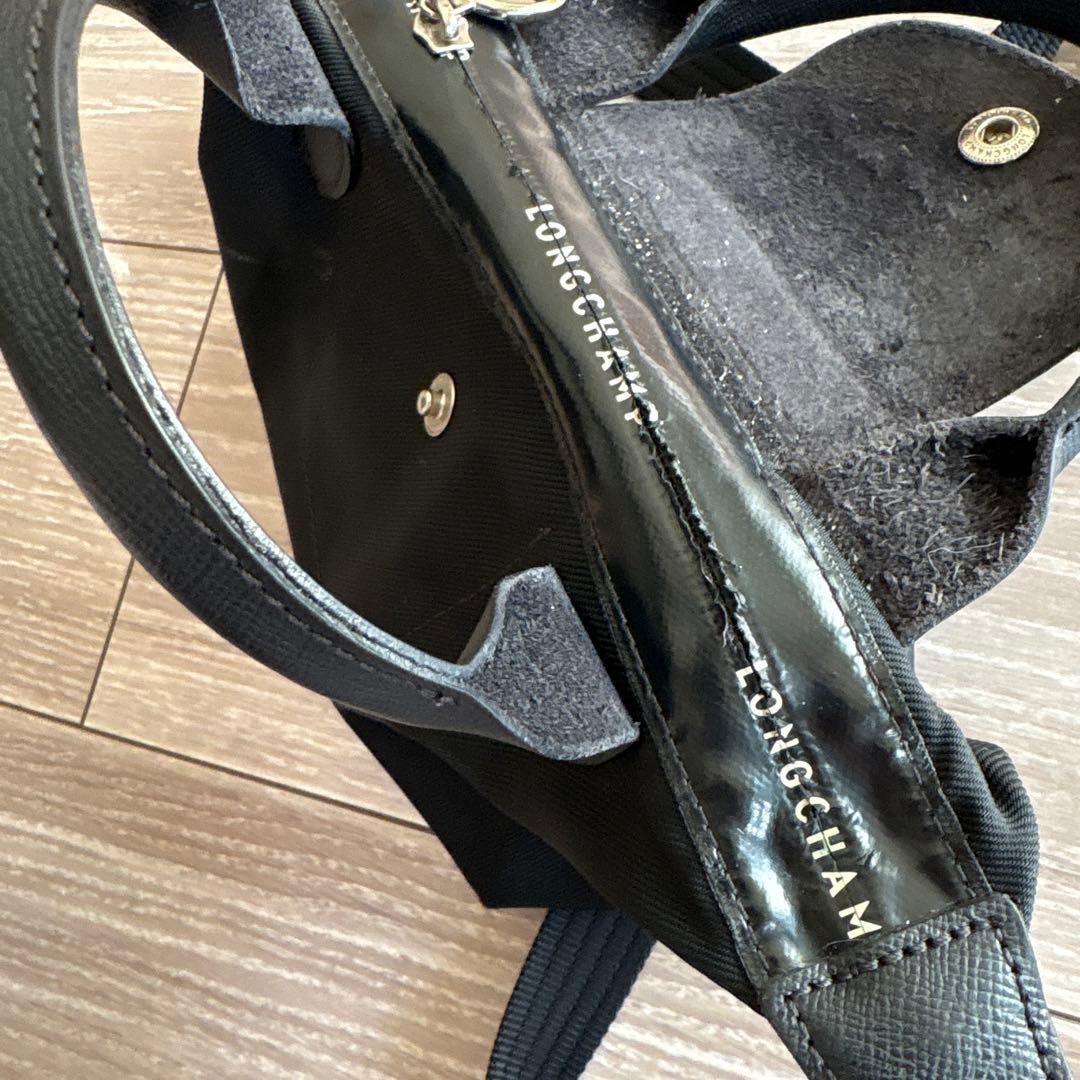 ロンシャン　ブラック ナイロン レザー ショルダーバッグ　Longchamp