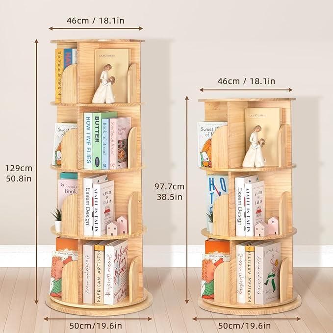 【新品】便利過ぎる回転本棚　ナチュラルな白木の天然木　３段