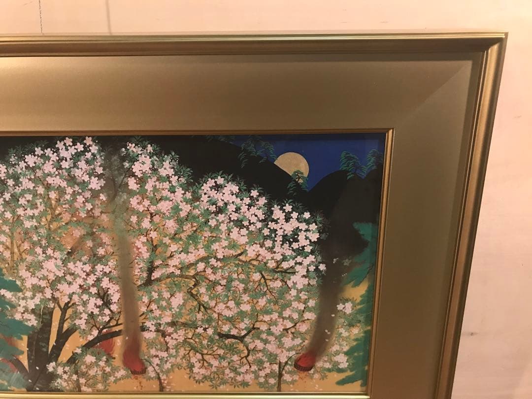 マリさま専用　横山大観　「夜桜・左隻」　工藝画　作品証明シール有り