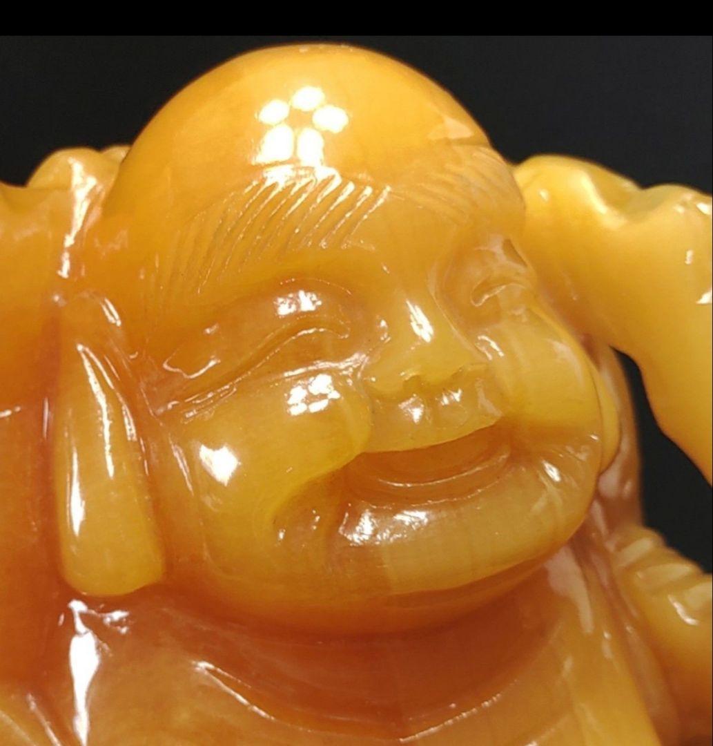 [未使用 美品]イエローオニックス　布袋様　七福神　天然石　置物　縁起　美術工芸