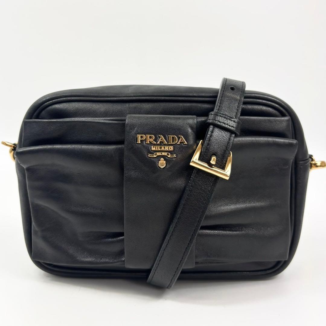専用プラダ リボン ミニショルダーバッグ 2WAY ナッパレザー ブラック
