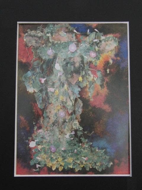 稲元実、【牽牛花】、希少な額装用画集より、新品額装付