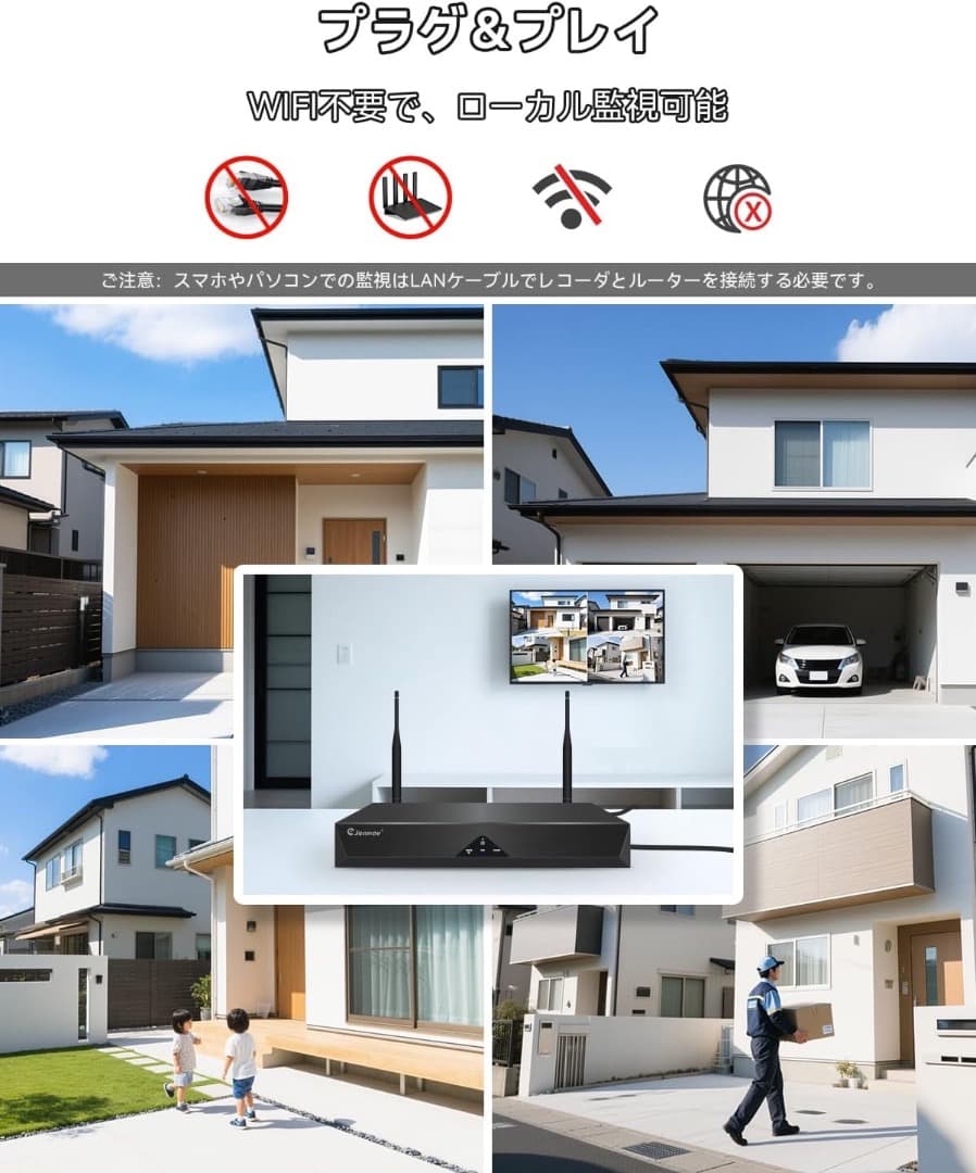 防犯カメラ 屋外 ワイヤレス 800万画素 4台 AI人体検知 2TBHDD