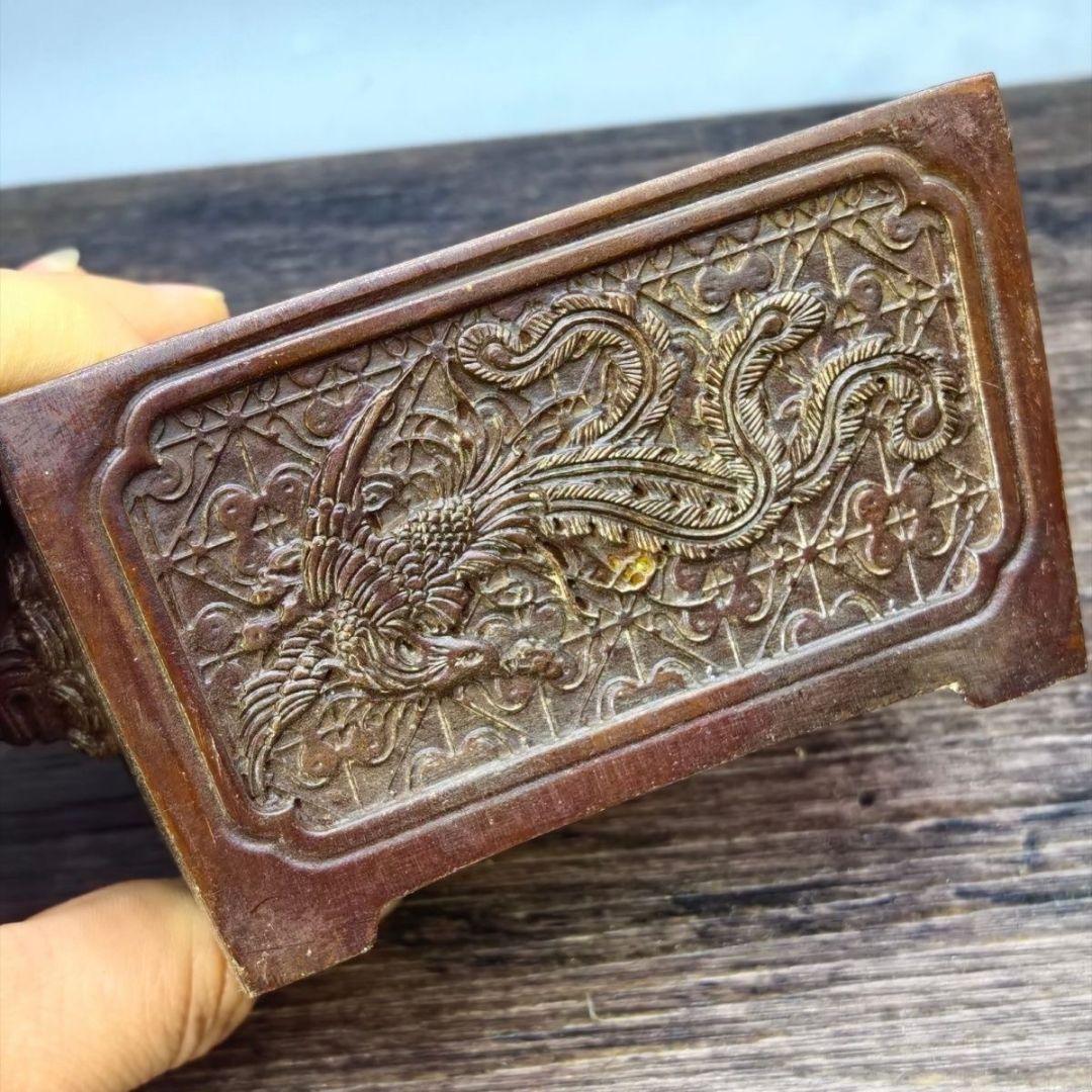銅器 鳳凰紋獣耳長方炉 焼香炉 挿し香炉 仏具 馬槽炉 机頭炉 工芸品 置物