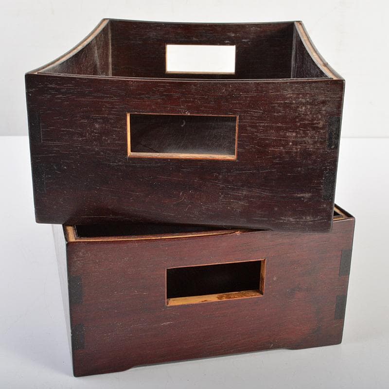 喫煙具　唐木斑竹細工　莨盆　煙草盆　一對　時代箱付　V　R7346B