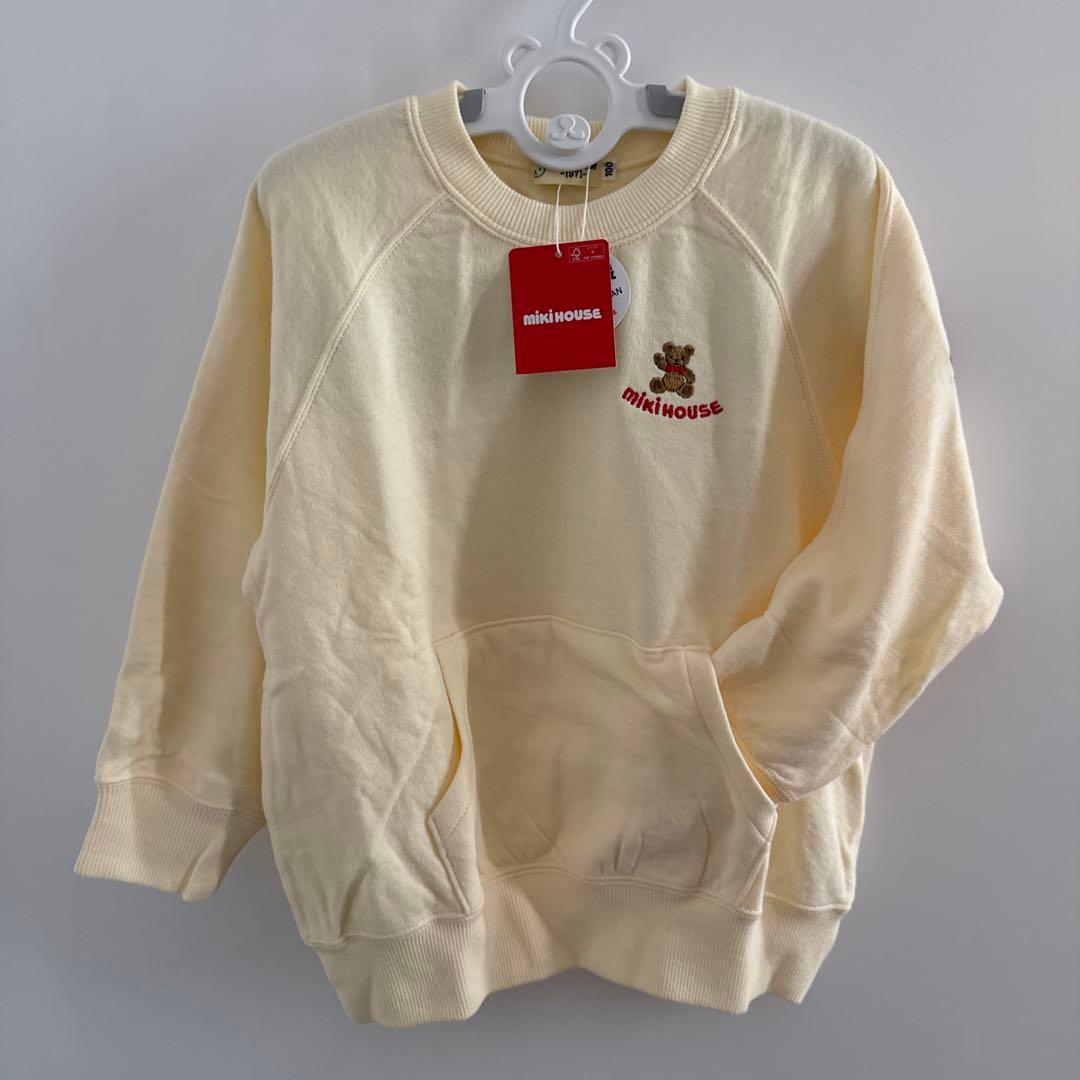【美品】ミキハウスベア　バックロゴトレーナー　100 子供　アイボリー