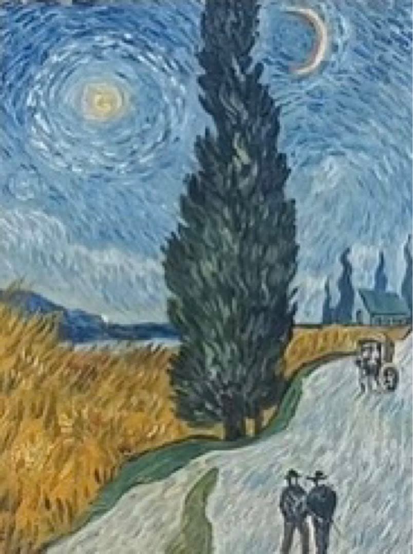 ⭐︎デスク本描き油絵⭐︎模写/F4キャンバス・台付/ゴッホ『糸杉と星の見える道』