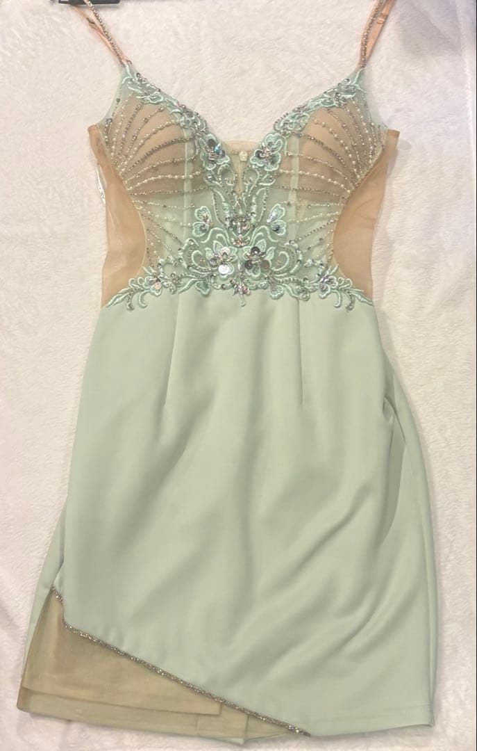 エンジェルアールビジューレース×シースルータイトミニドレスクリーニング済ほぼ新品