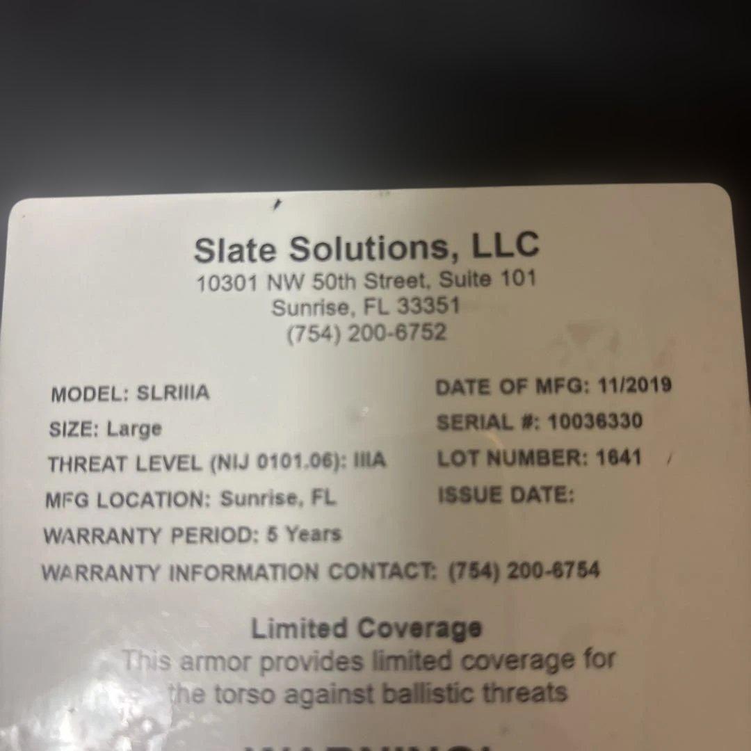 実物 米軍放出品State Solutions防弾ソフトアーマーLサイズ B16