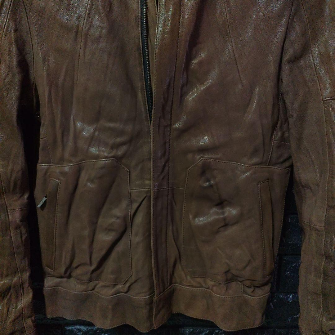 未使用に近いＳＣＨＯＲＬ アンティーク加工シングルライダース ブラウン Sz42