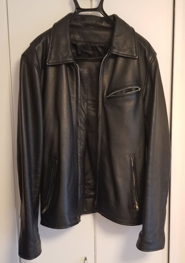 RHENIUM 雌牛本革ブラックレザーライダース 46 XL