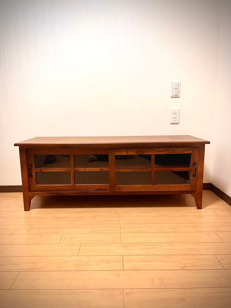 ブラウン 木製 テレビ台 ガラス扉付き