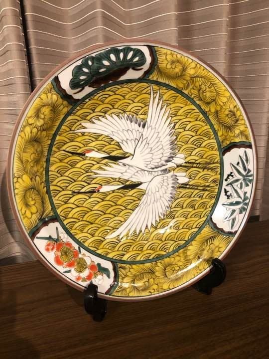 希少性◎！正規品　九谷焼 飾皿 31㎝　開運、幸福！　鶴