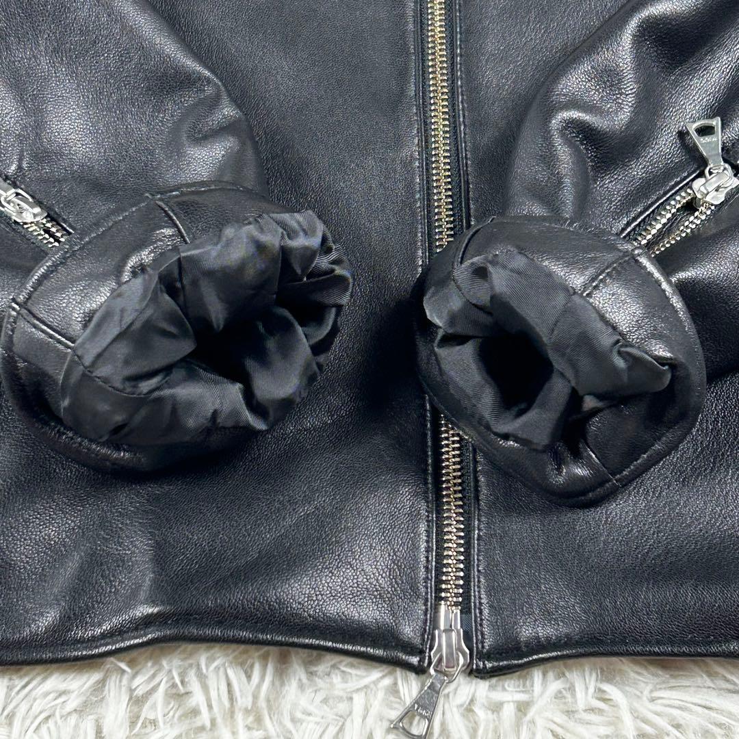 極美品 ビームスハート ダブルジップ シングルライダースジャケット 羊革 黒 秋