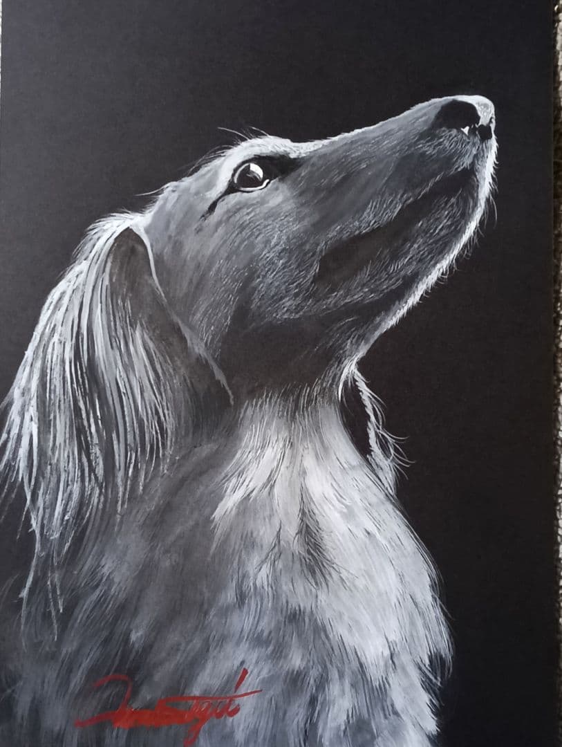 犬の水彩画 モノクロBlackB4