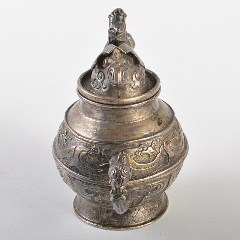 中国　白銅　饕餮文　神獣摘　水注　水滴　V　R7117