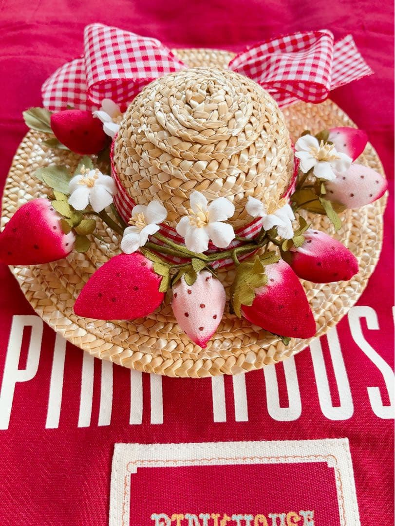 ピンクハウス❤️【未使用】麦わら帽子といちごのコサージュ❤️