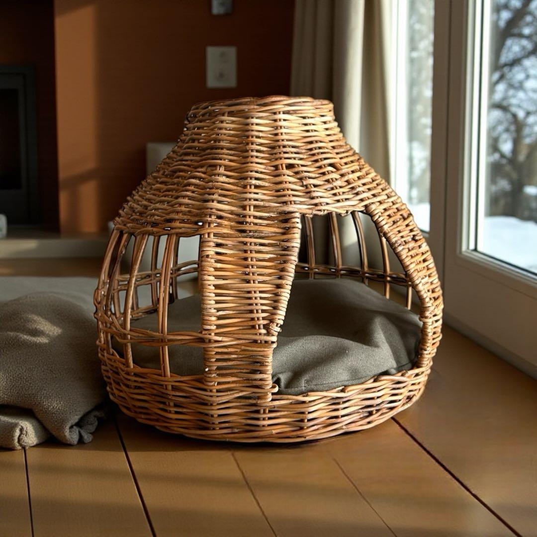天然皮付き籐アラログ　猫ちぐら　テコハウス　キャットハウス　ペットハウス