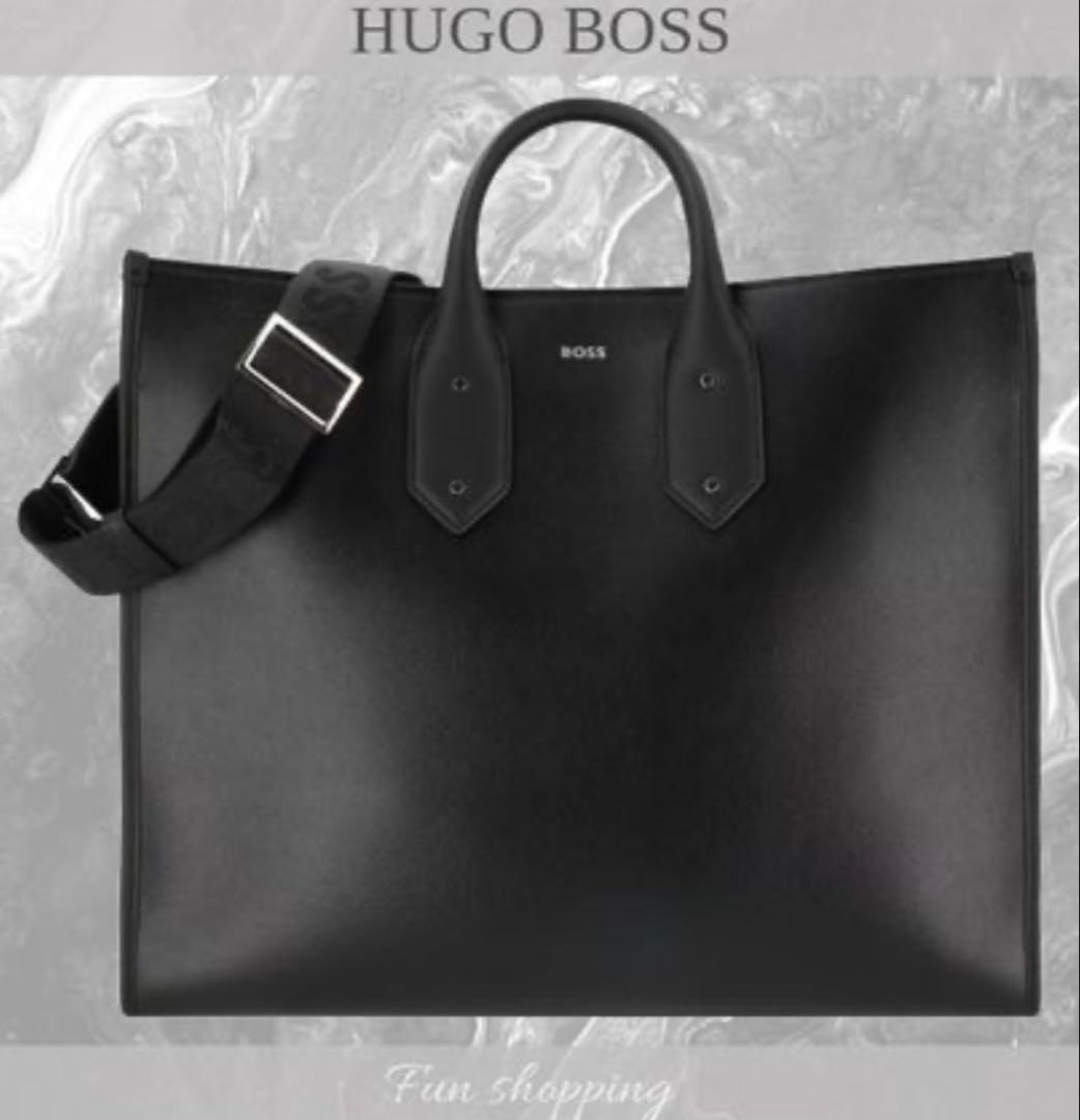 HUGO BOSS ブラックレザービジネスバッグ　トートバッグ　美品