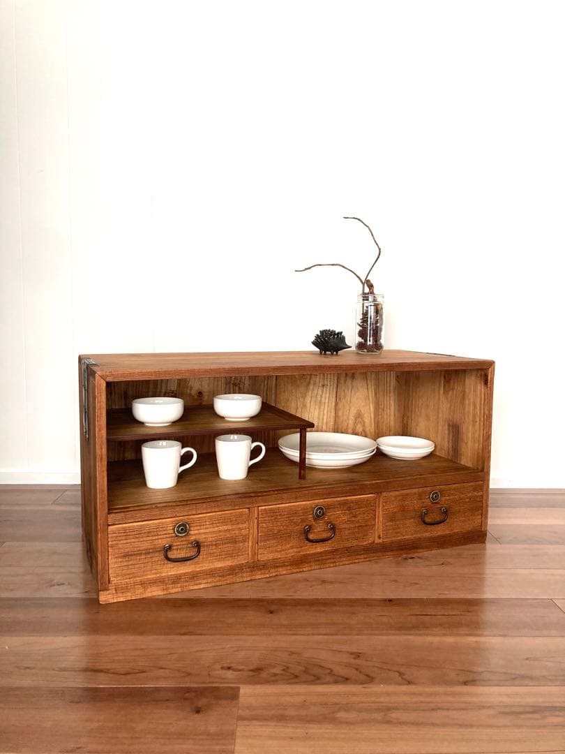 【メンテ済】アンティークの収納棚　ローボード　総桐　小物収納にも便利