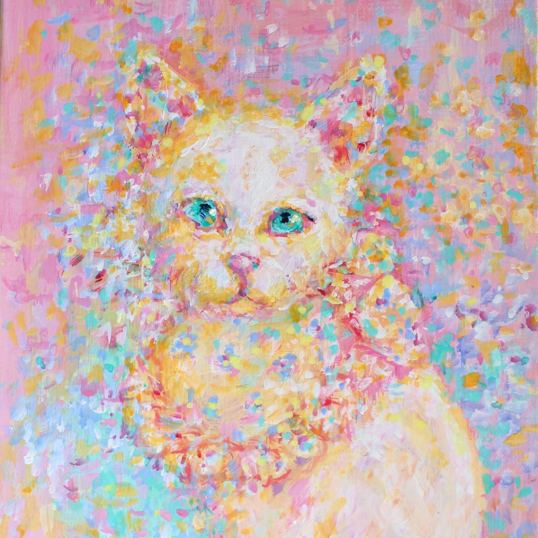 「白猫」アクリル画 原画 SM キャンバス 額なし インテリアアート