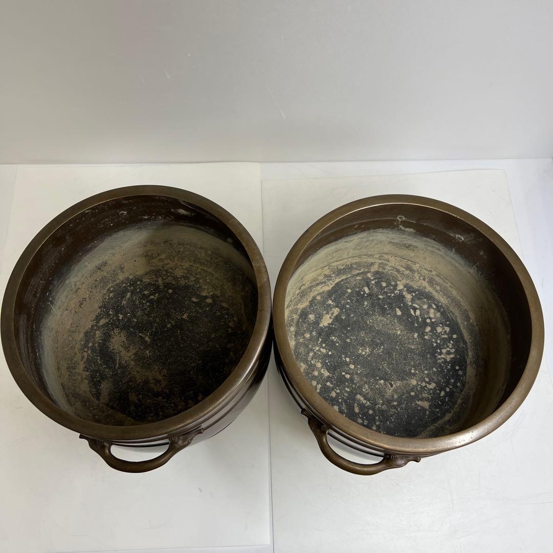 金谷五郎三郎　宣徳銅　火鉢一対　共箱　7504g 東Y8-0108①トヒチサ