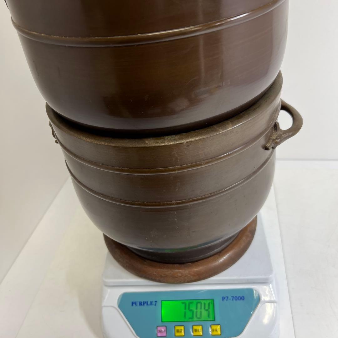 金谷五郎三郎　宣徳銅　火鉢一対　共箱　7504g 東Y8-0108①トヒチサ