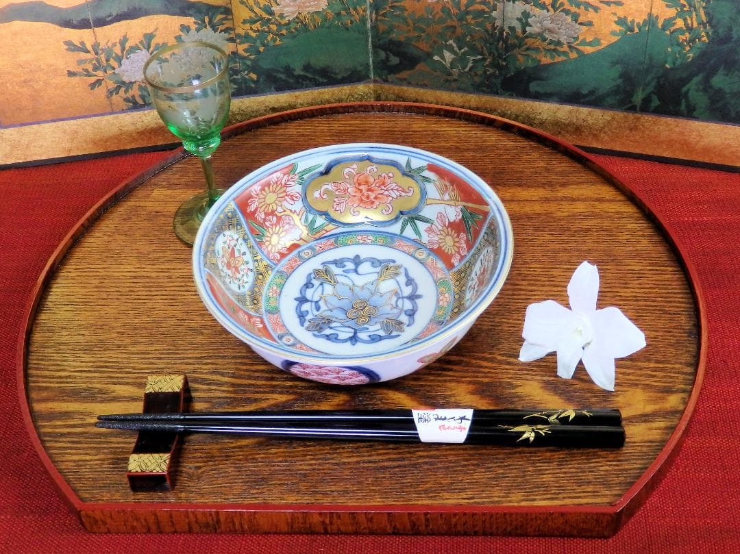 大聖寺伊万里　金襴手　窓絵　花鳥紋の図　春寒鉢　膾皿　C770 AS-fbtx