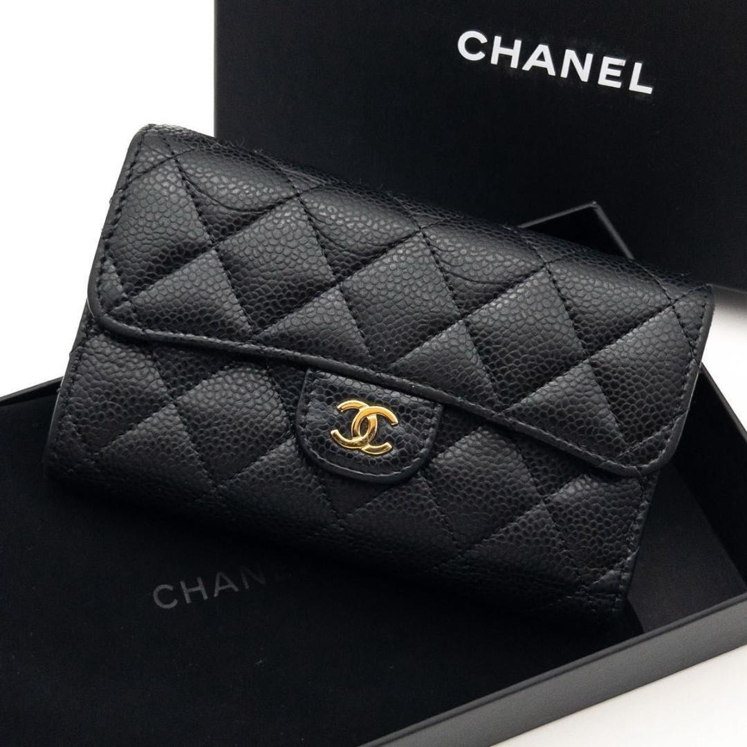 【極美品】CHANEL タイムレスクラシック　三つ折り財布　マトラッセ　黒