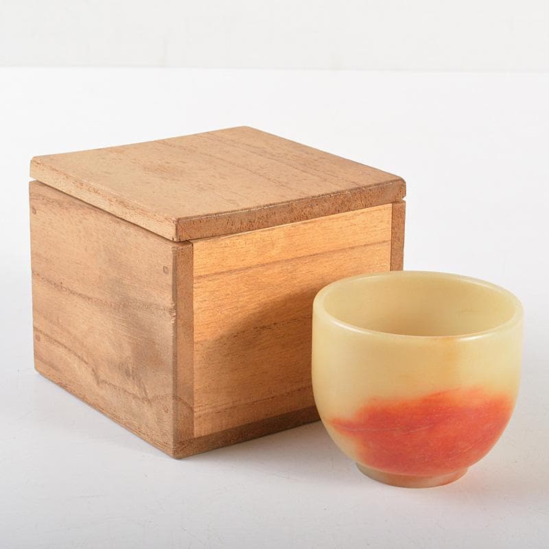 中国　玉石彫刻　酒盃　酒杯　合わせ箱　V　R7268