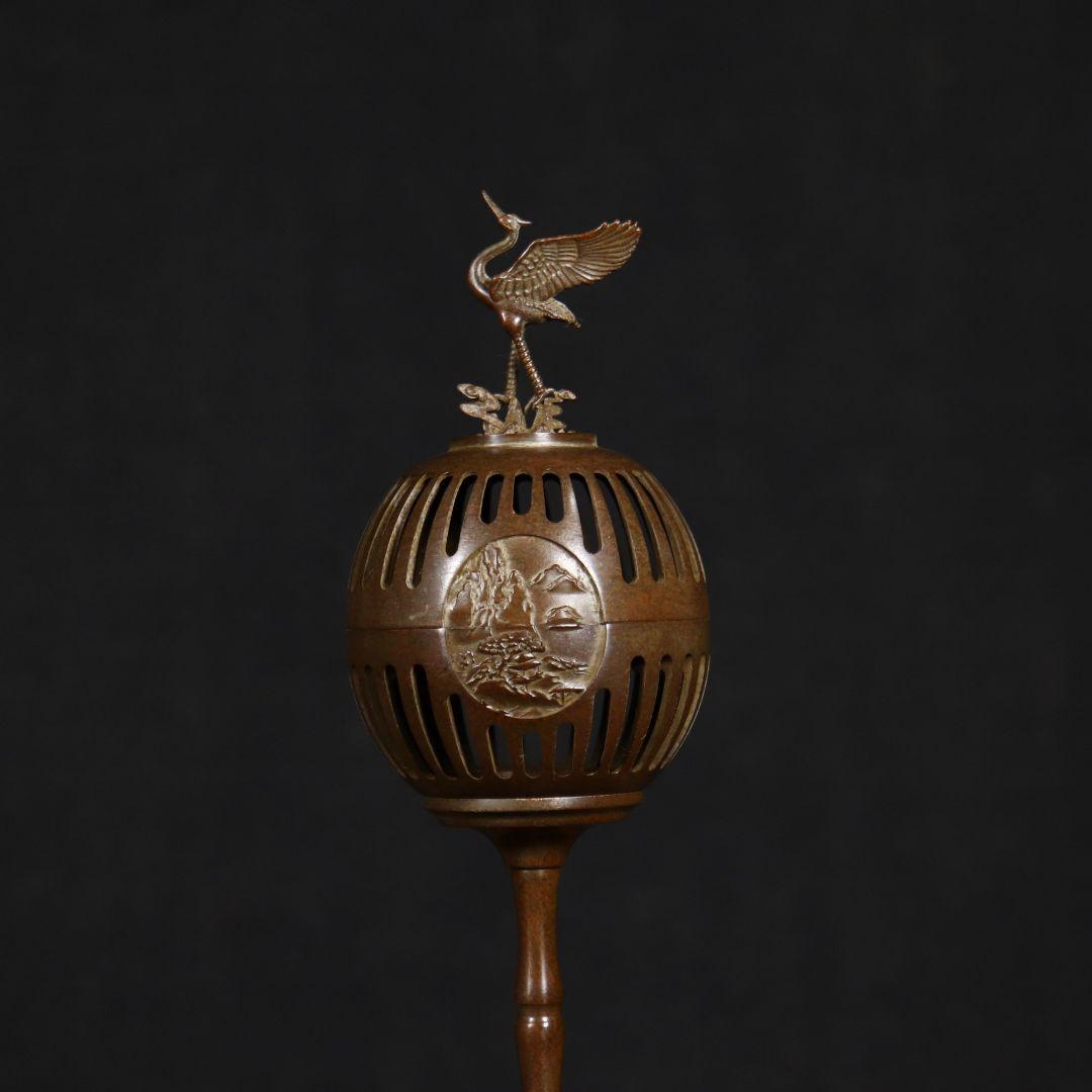 銅製 鶴守宮灯香炉檀香炉 禅意 茶室薫香炉 香道具 装飾品 工芸品 置物