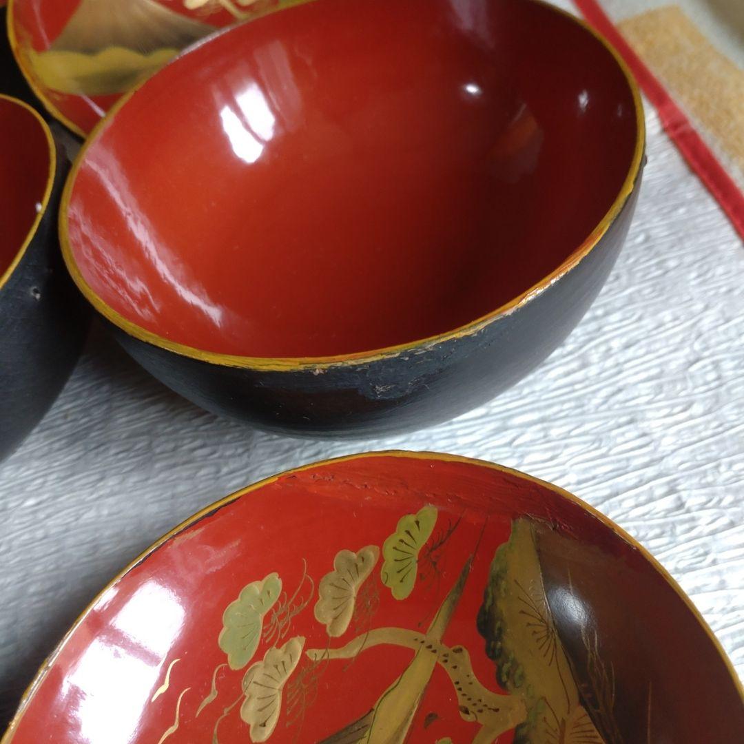 骨董　蔵出し　蒔絵　蓋付きお椀　9客