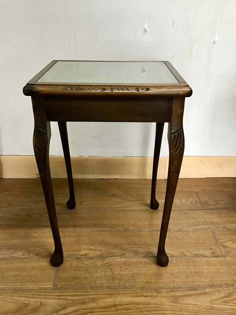 管116☆イギリス製☆アンティーク☆ウォールナット☆ネストテーブル☆天板ガラス付